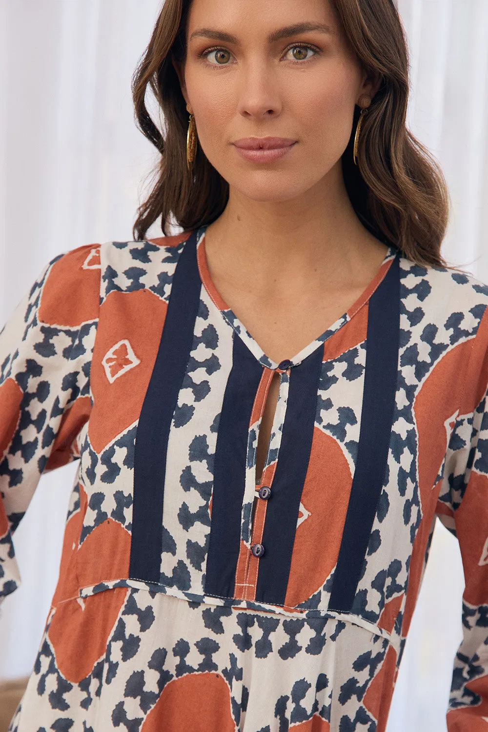Bonnie Umbrella Dress in Chestnut Stone Path Flowing silhouette dress