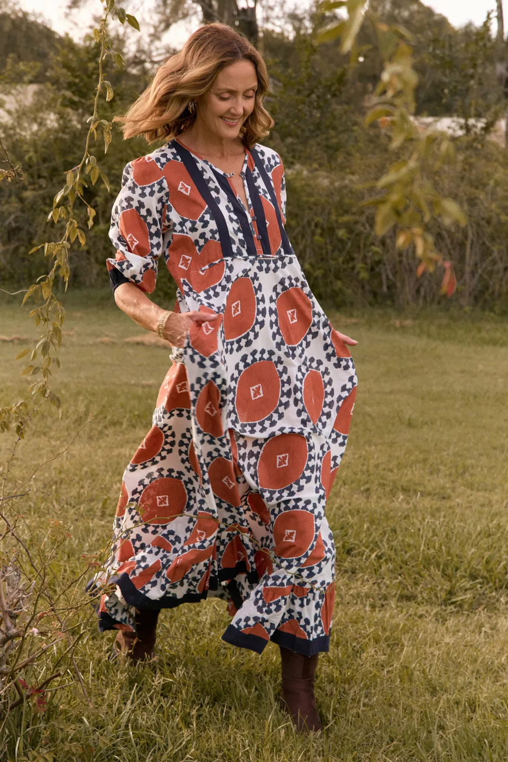 Coral Reef Bonnie Umbrella Dress in Chestnut