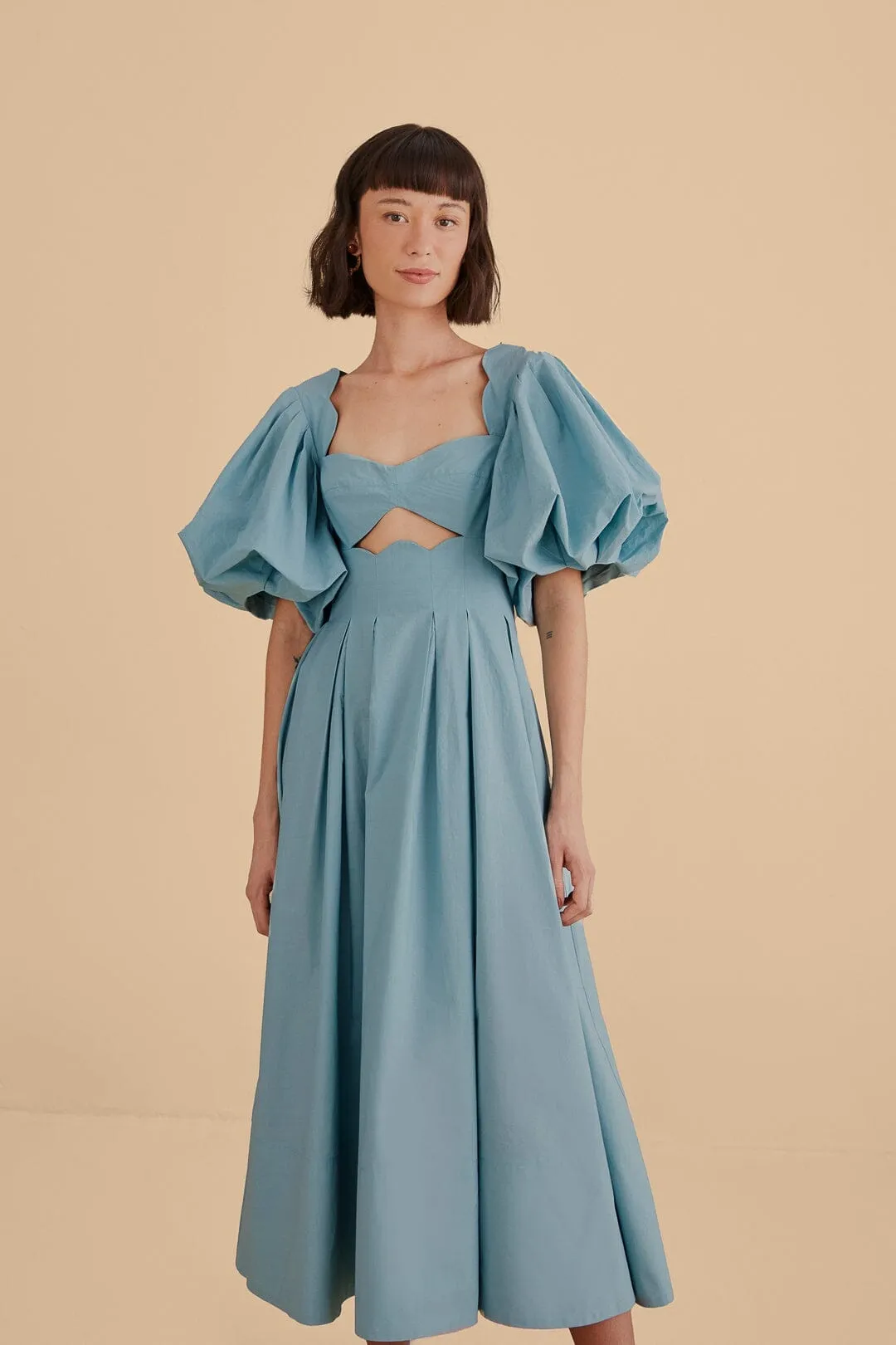 Grey Blue Cut Out Midi Dress Hill Top Castle Gate