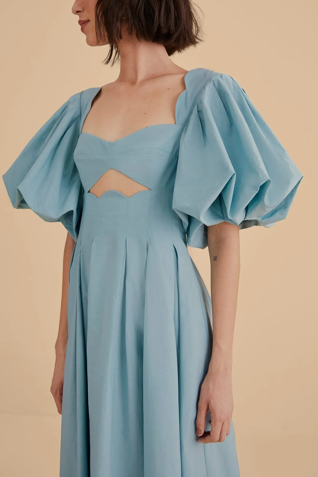 Everyday midi for work Casual yet elegant dress Grey Blue Cut Out Midi Dress