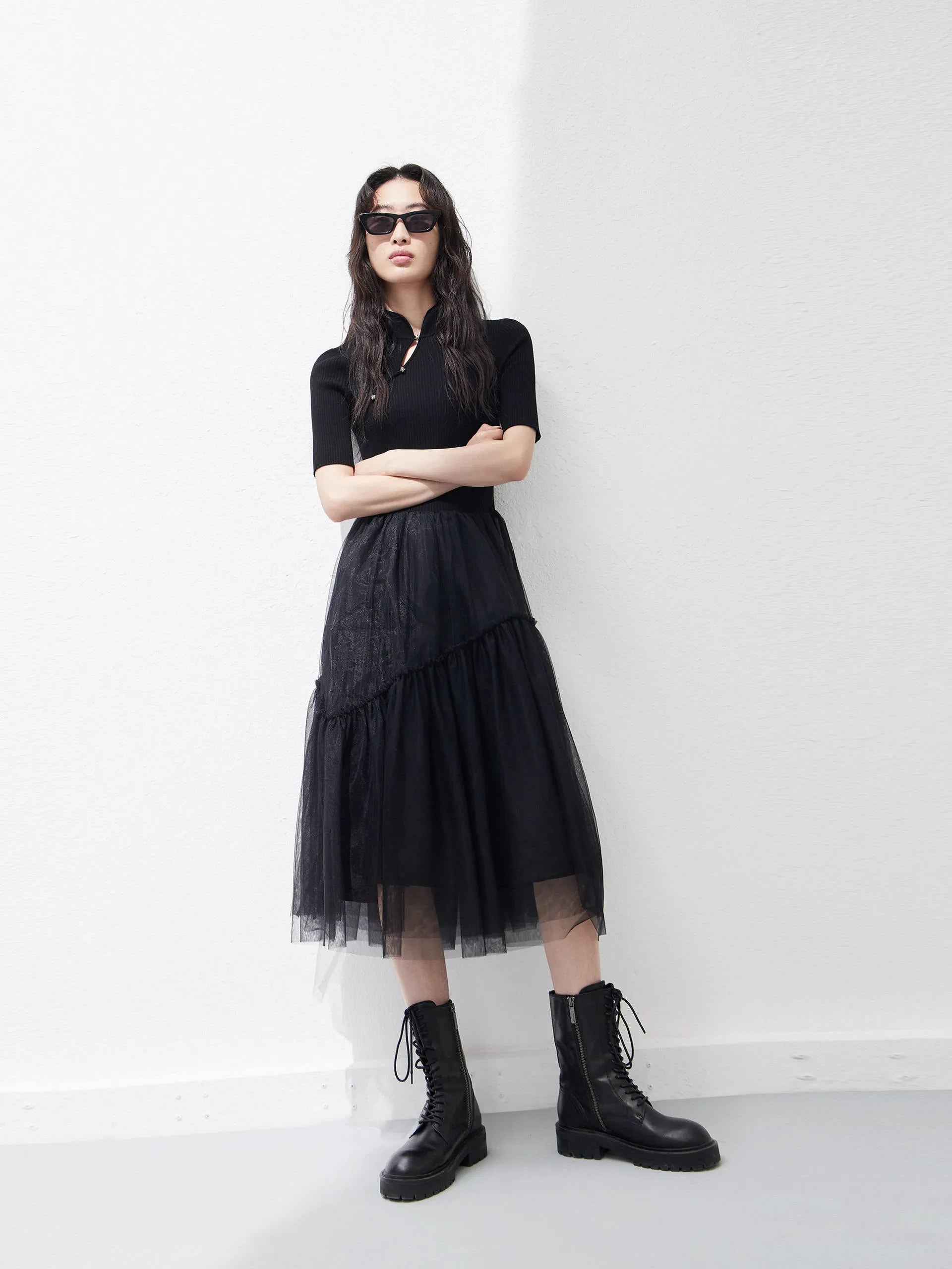 Splicing Slanted Placket Dress Timeless Design Taxi Line