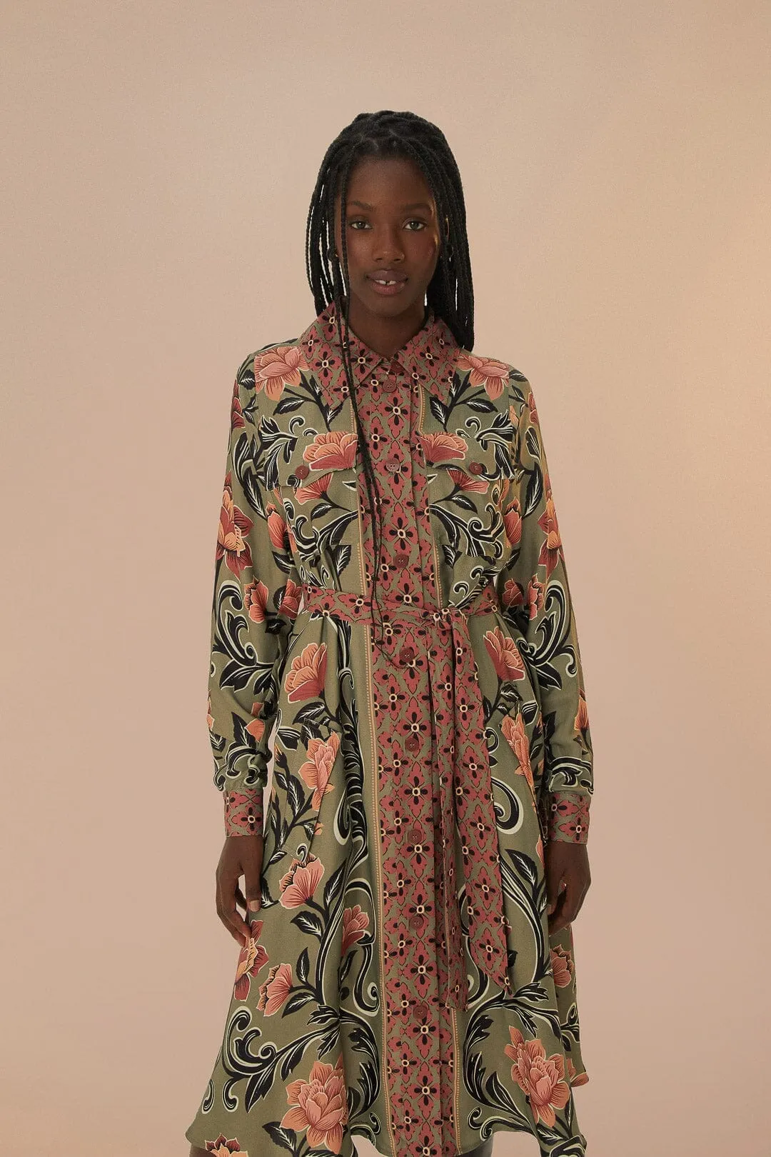 Weekend Ready Arabesque Floral Green Midi Dress