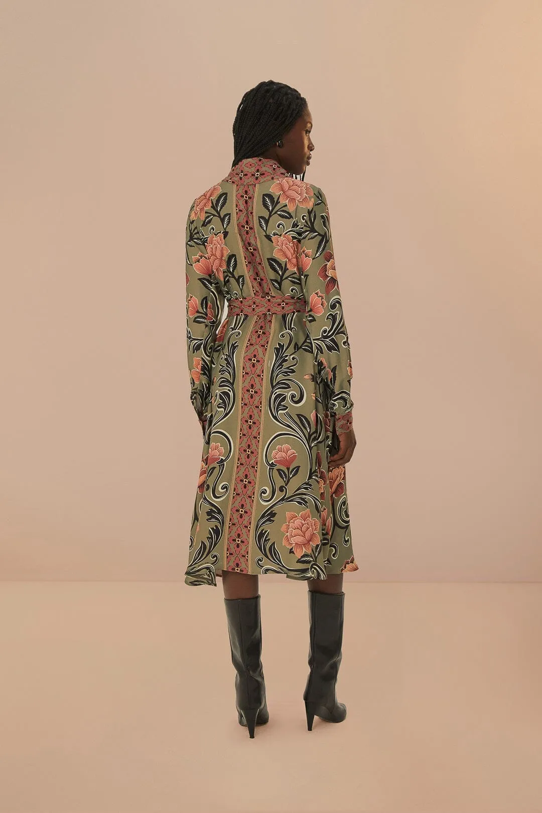 Arabesque Floral Green Midi Dress All Day Comfort Polished Look