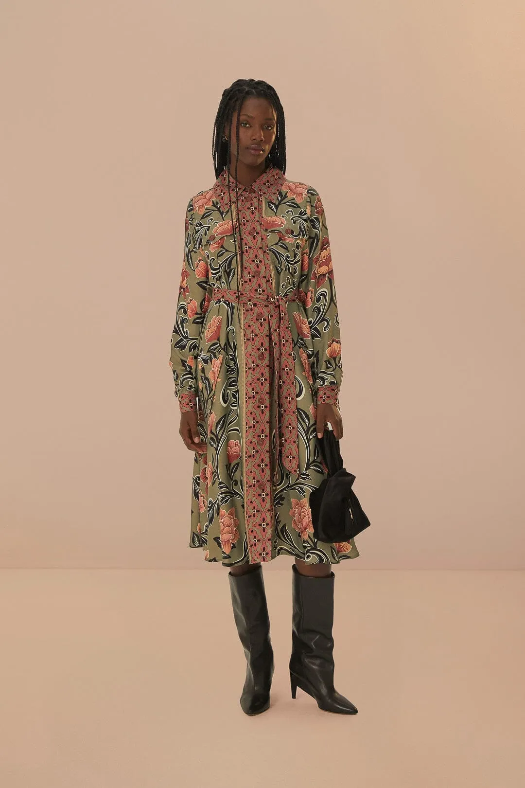 Sophisticated Wardrobe Go Light Arabesque Floral Green Midi Dress