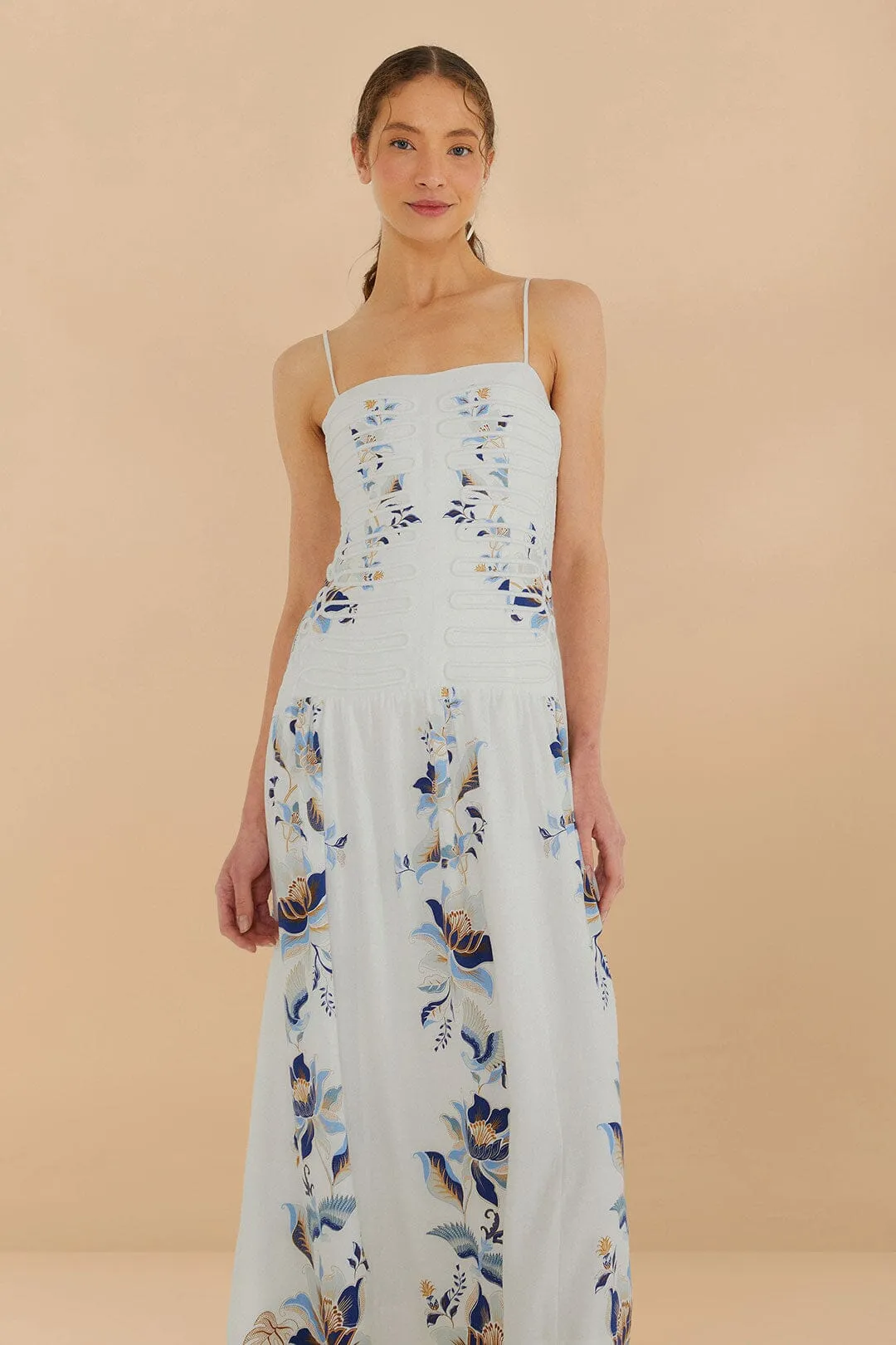 Off-White Mystic Blue Lotus Dreamscape LENZING? ECOVERO? Euroflax? Midi Dress Picnic Shade