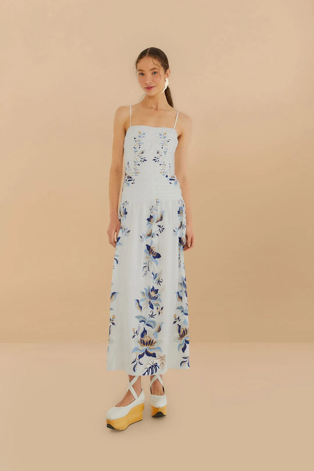 Off-White Mystic Blue Lotus Dreamscape LENZING? ECOVERO? Euroflax? Midi Dress music concert Young Professional