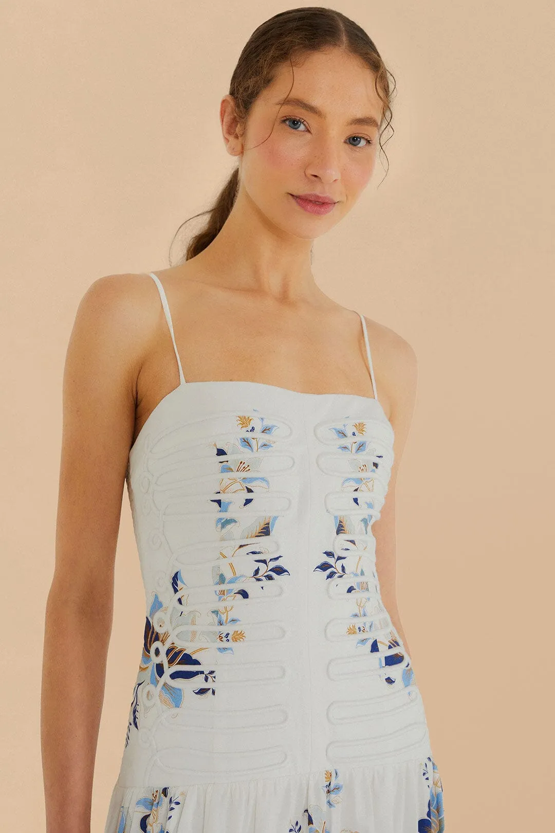 All Day Sea View Off-White Mystic Blue Lotus Dreamscape LENZING? ECOVERO? Euroflax? Midi Dress