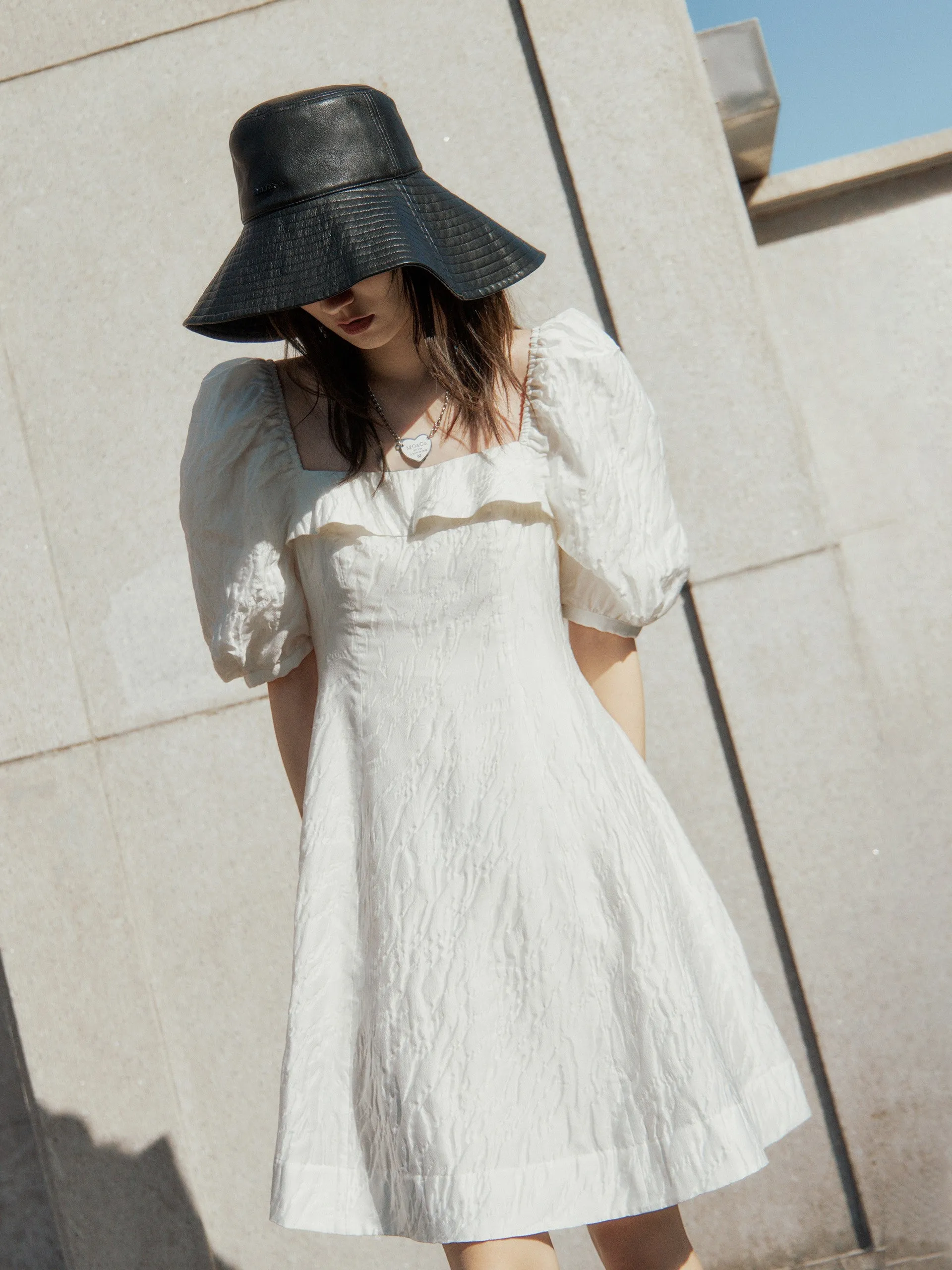 Ruffle Neck Puff Sleeve Dress Elegant Attire Comfortable party dress