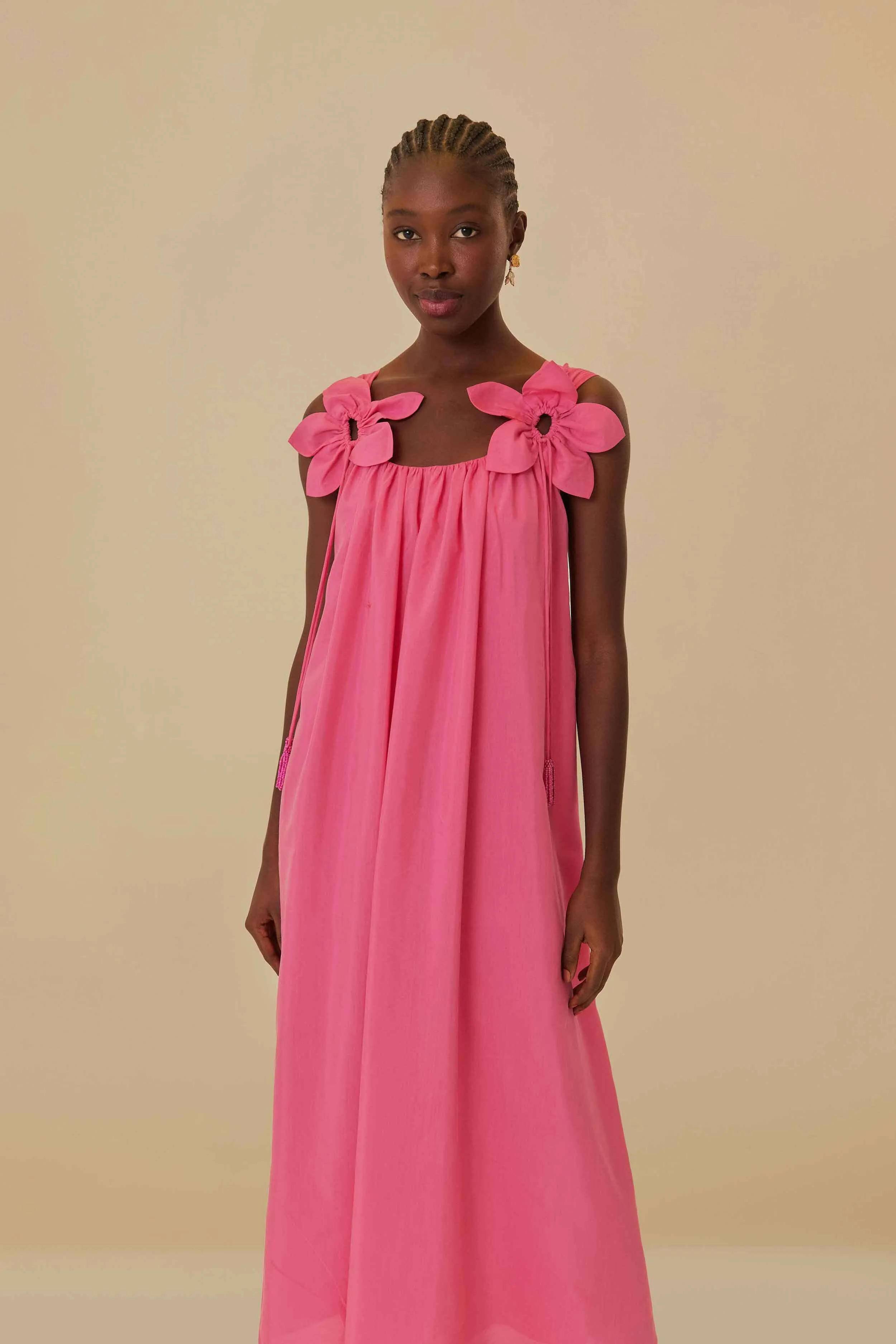 Pink Floral Details Sleeveless Midi Dress Fun and flirty dress