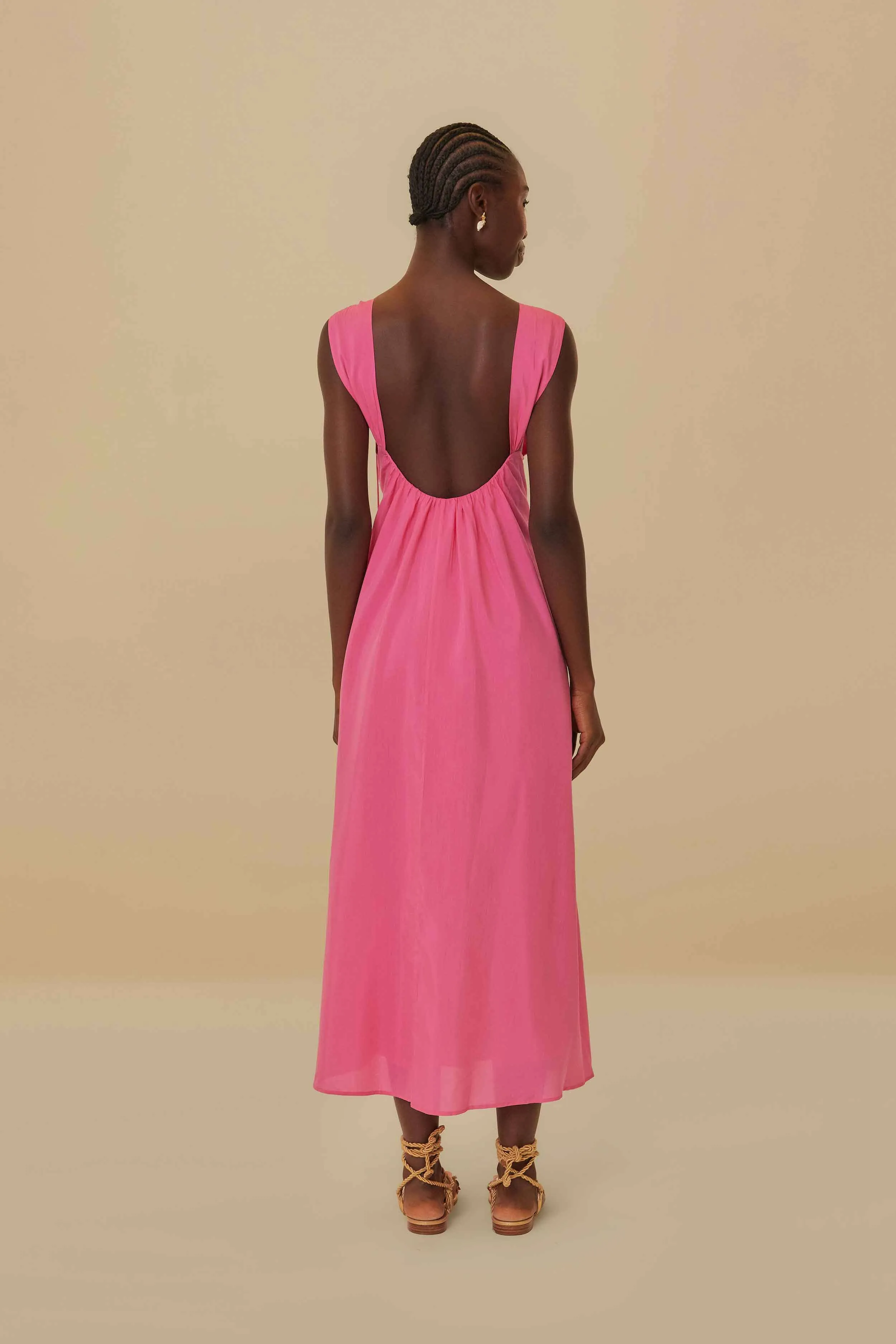 Pink Floral Details Sleeveless Midi Dress Polished Style