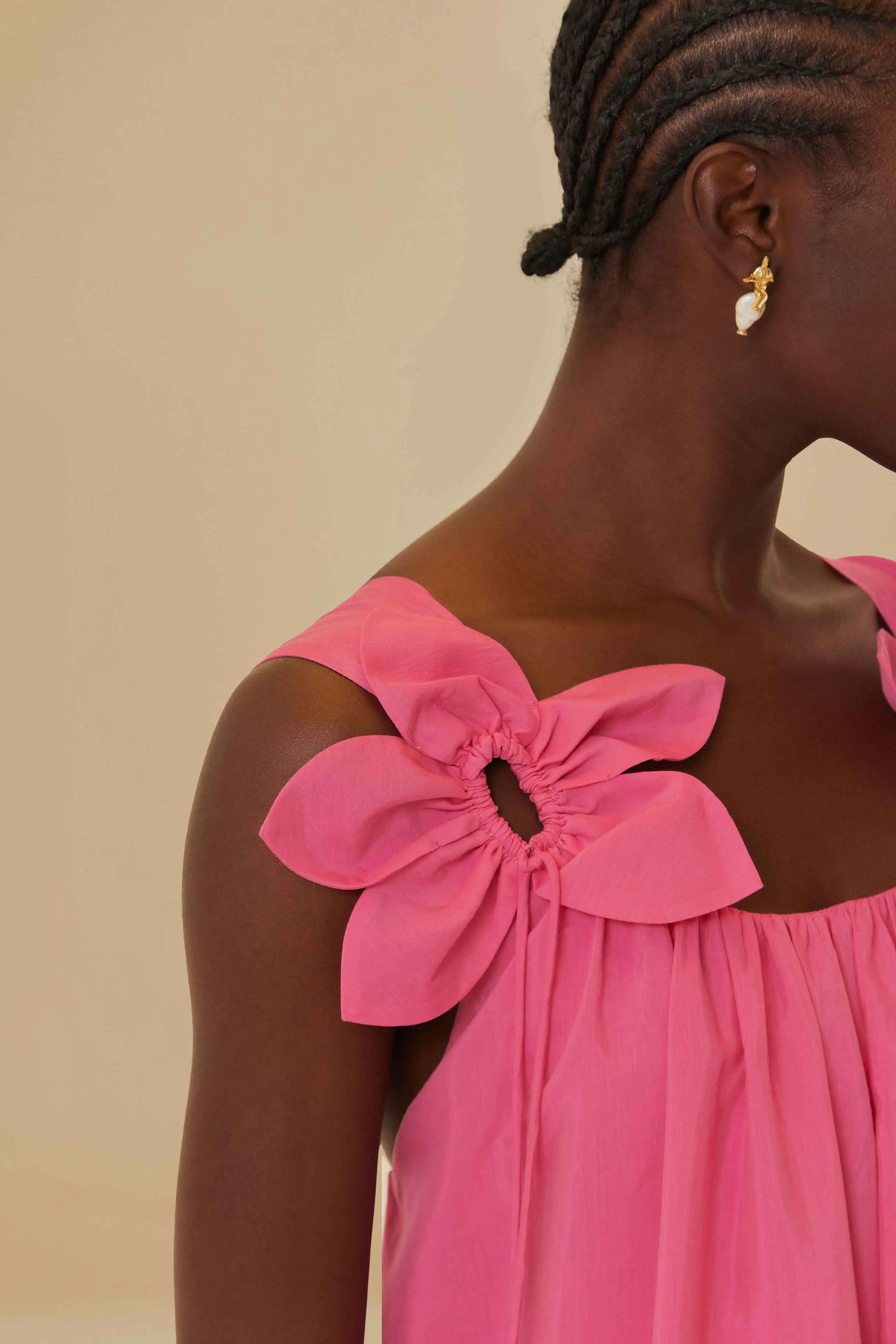 Pink Floral Details Sleeveless Midi Dress summer breeze