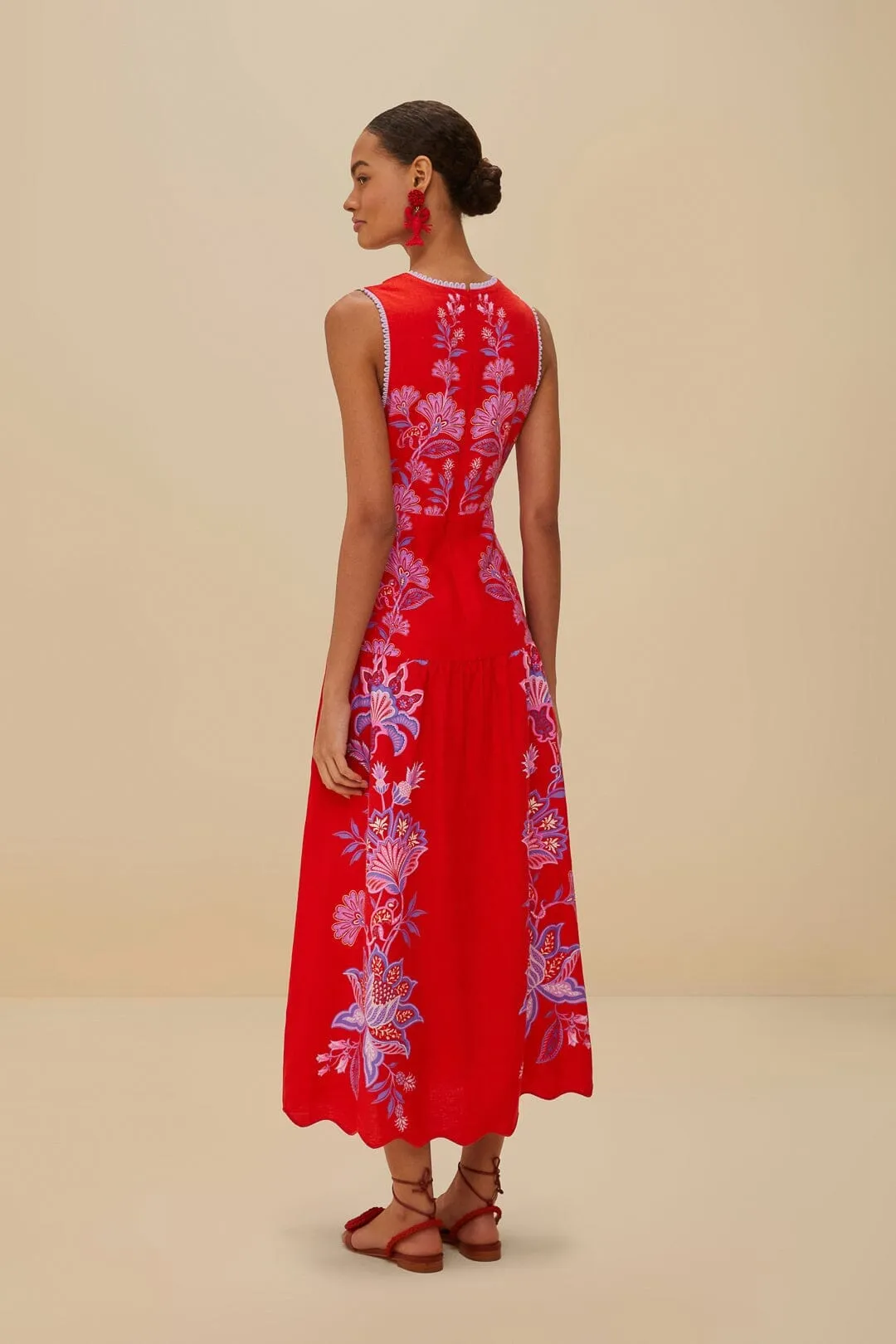 Red Porcelain Garden Euroflax? Premium Linen Midi Dress Urban Girl