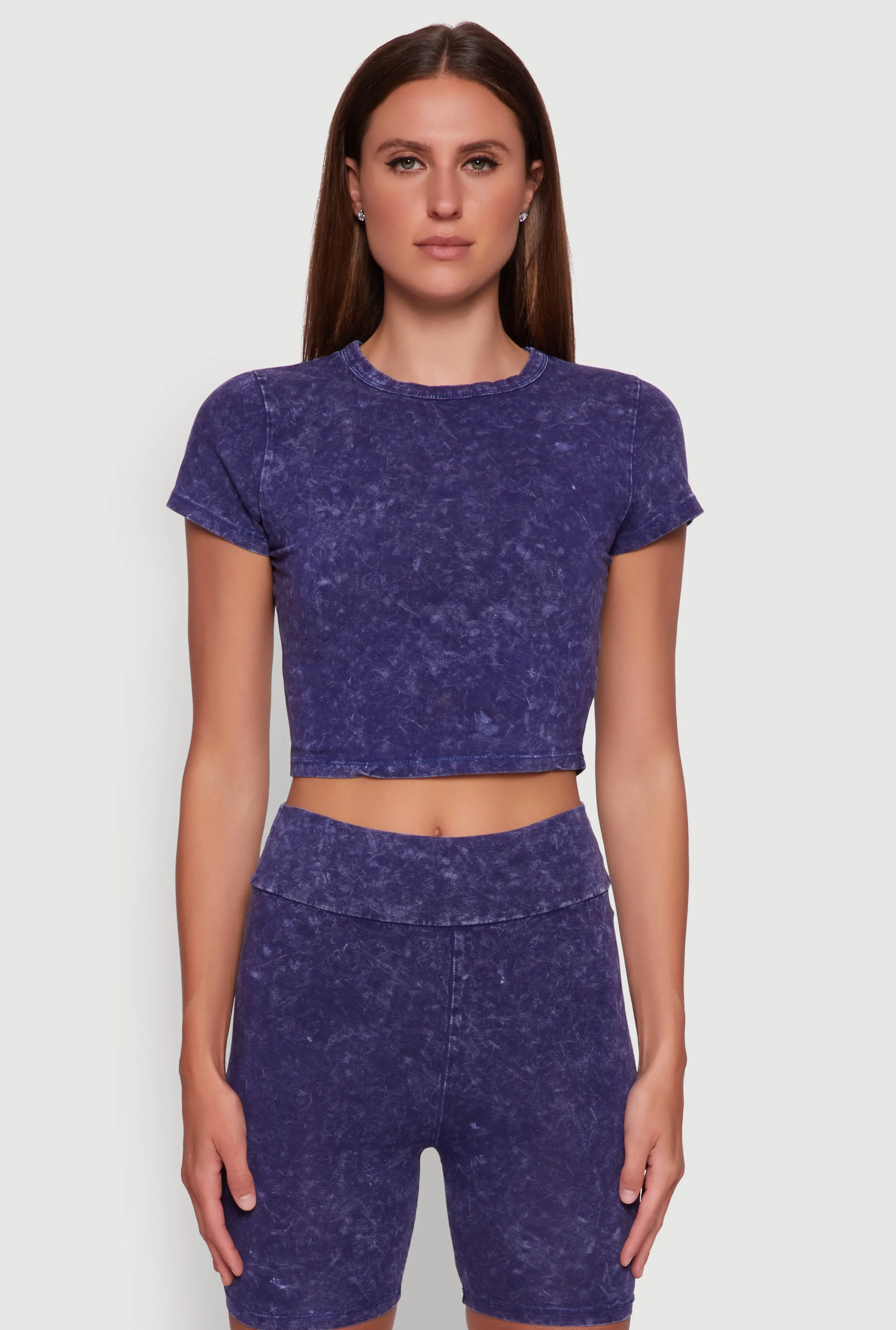 Chic Comfort Style Trendy Acid Wash Crew Neck Cropped Tee