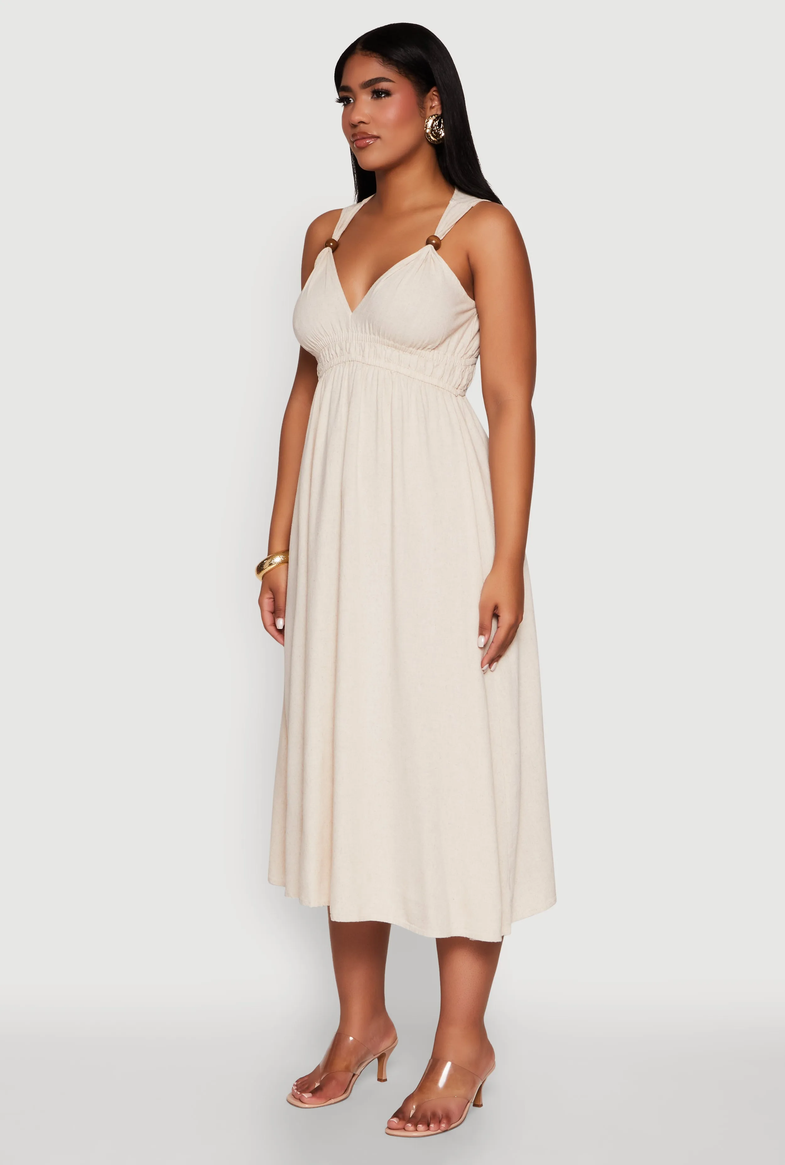 Ethnic Vibe Desert Glow Haute Monde Linen Wood Beaded Strap Sundress