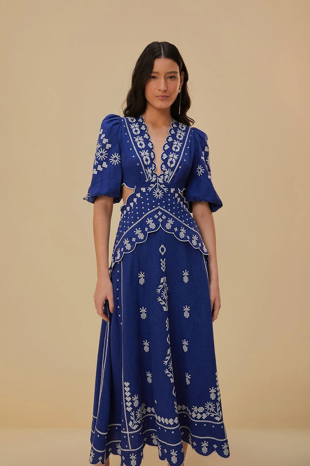 Navy Blue Embroidered Cut-Out Midi Dress Daily Comfort Chic Comfort