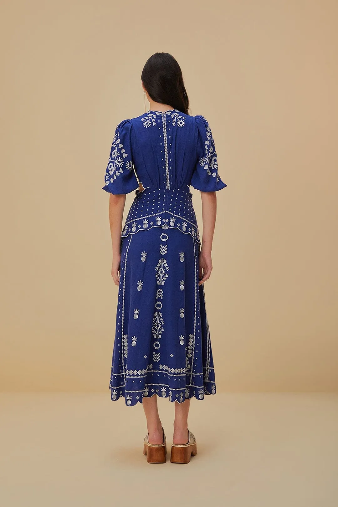 Navy Blue Embroidered Cut-Out Midi Dress Fresh Air