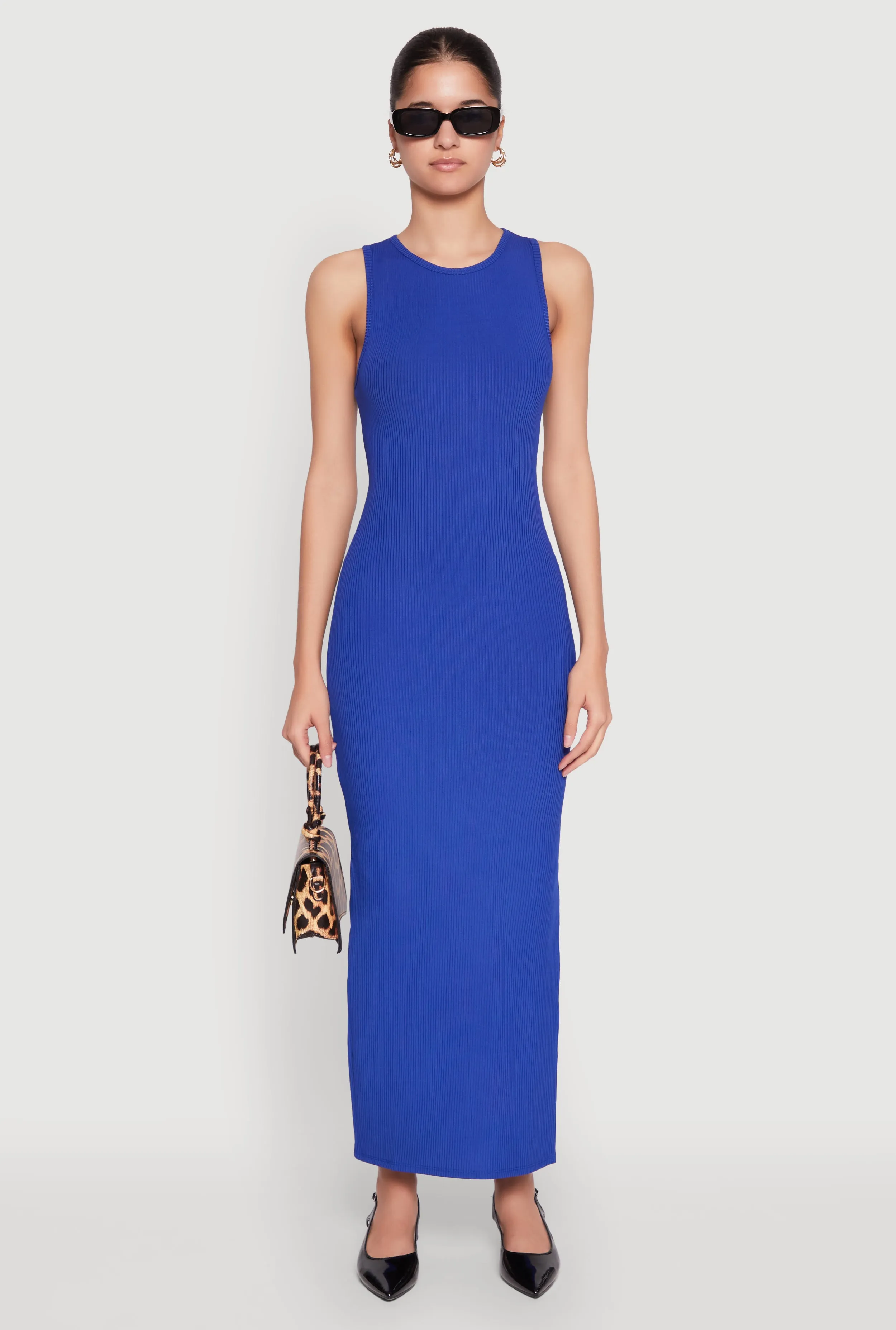 Art Soul Crew Neck Rib Knit Side Slit Maxi Dress