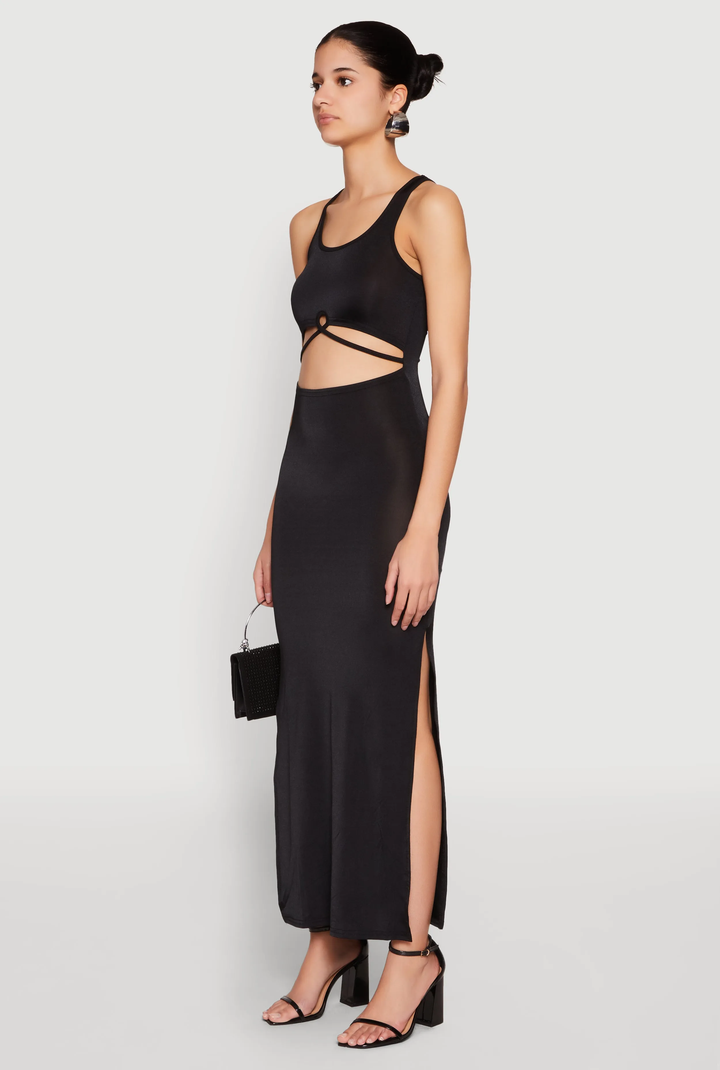 Shell Glow Cut Out Front Side Slit Maxi Dress