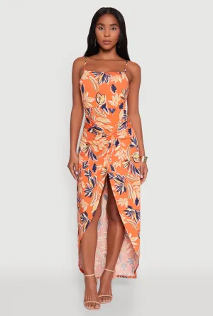 Haute Monde Sleeveless Square Neck Floral High Low Maxi Dress Short Sleeve Pastel tone