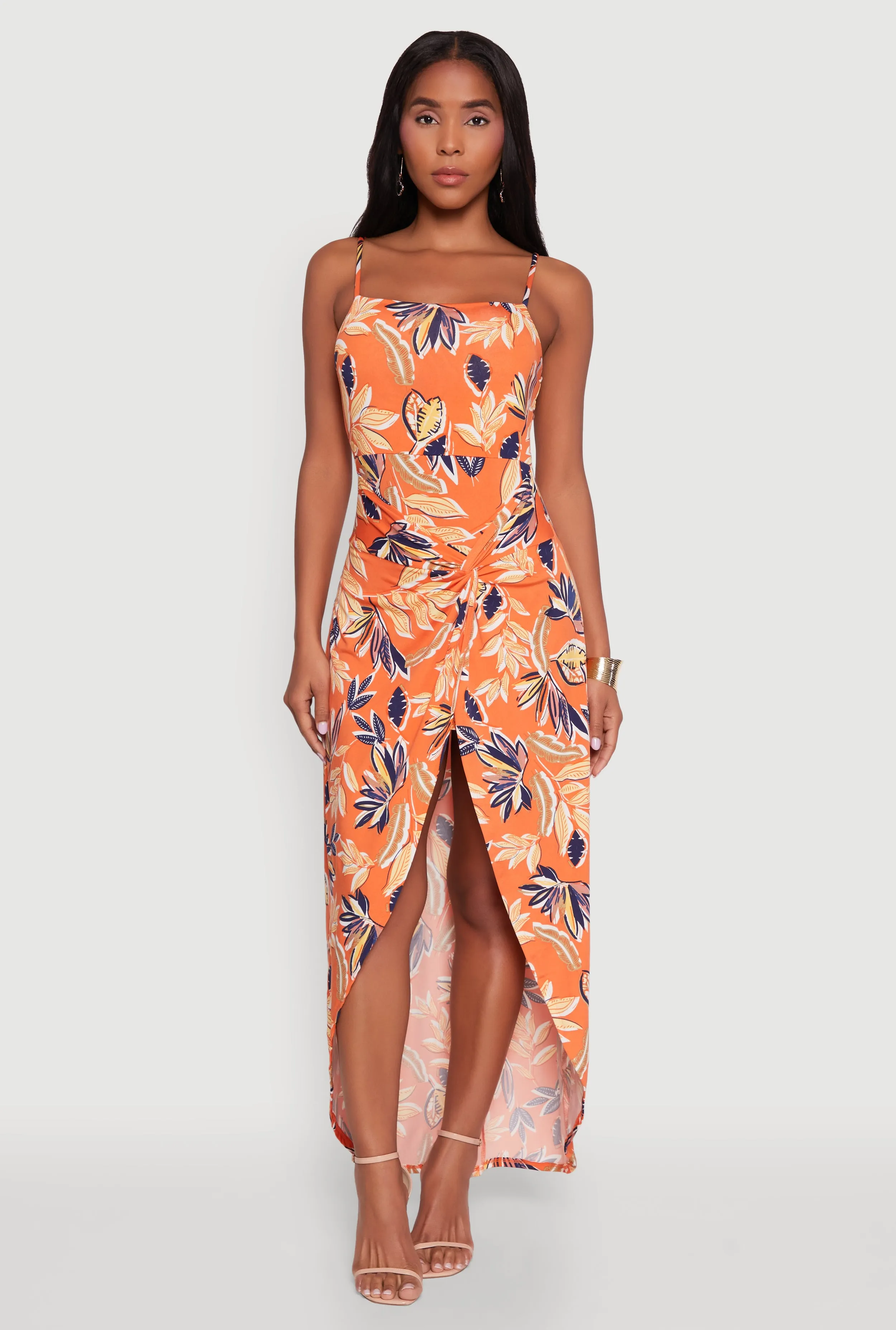 Haute Monde Sleeveless Square Neck Floral High Low Maxi Dress Short Sleeve Pastel tone