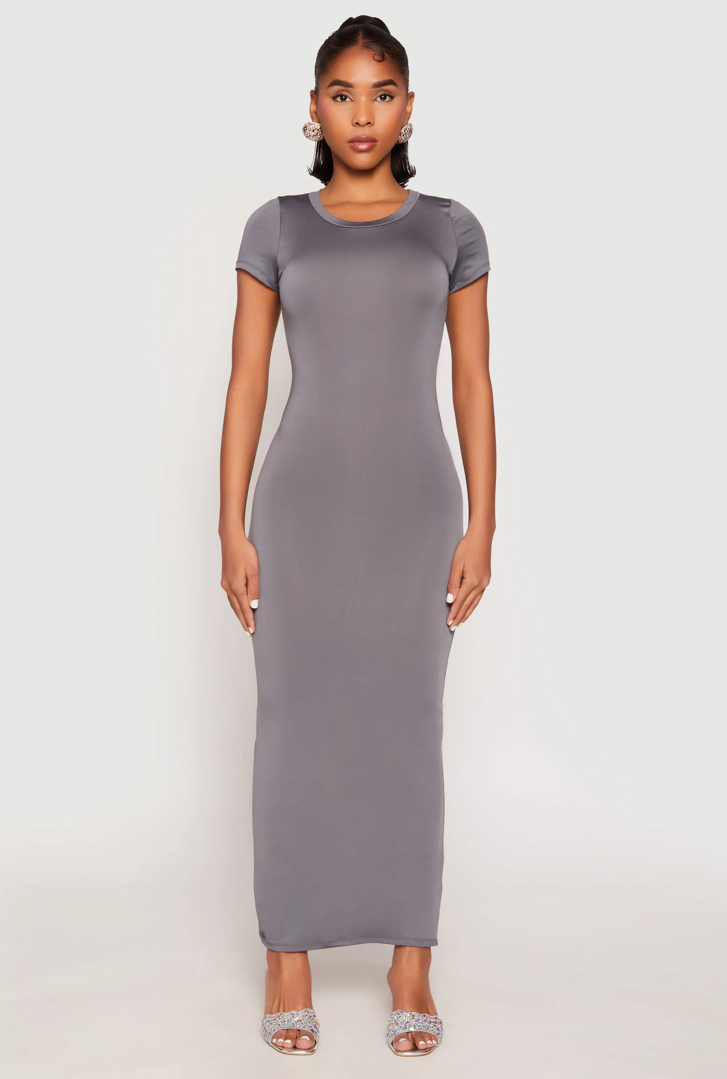 Short Sleeve Slit Back Maxi Dress Bride Maid