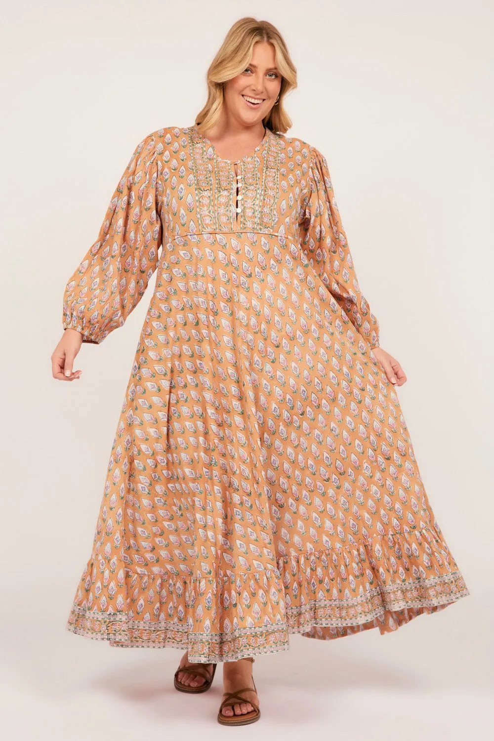 Agate Shine Daylight Warm Bonnie Umbrella Dress in Peach Dreams