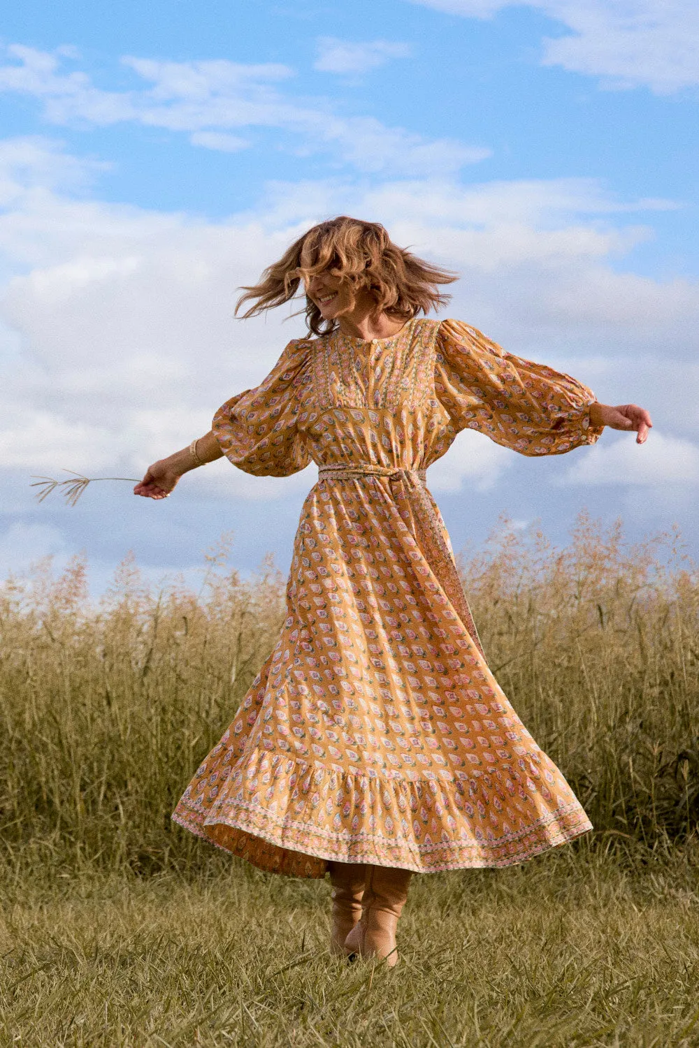 spring fresh Bonnie Umbrella Dress in Peach Dreams