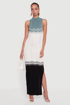 With its timeless design this dress is perfect for any season and any setting Color Blocked Wavy Stripe Side Slit Maxi Dress