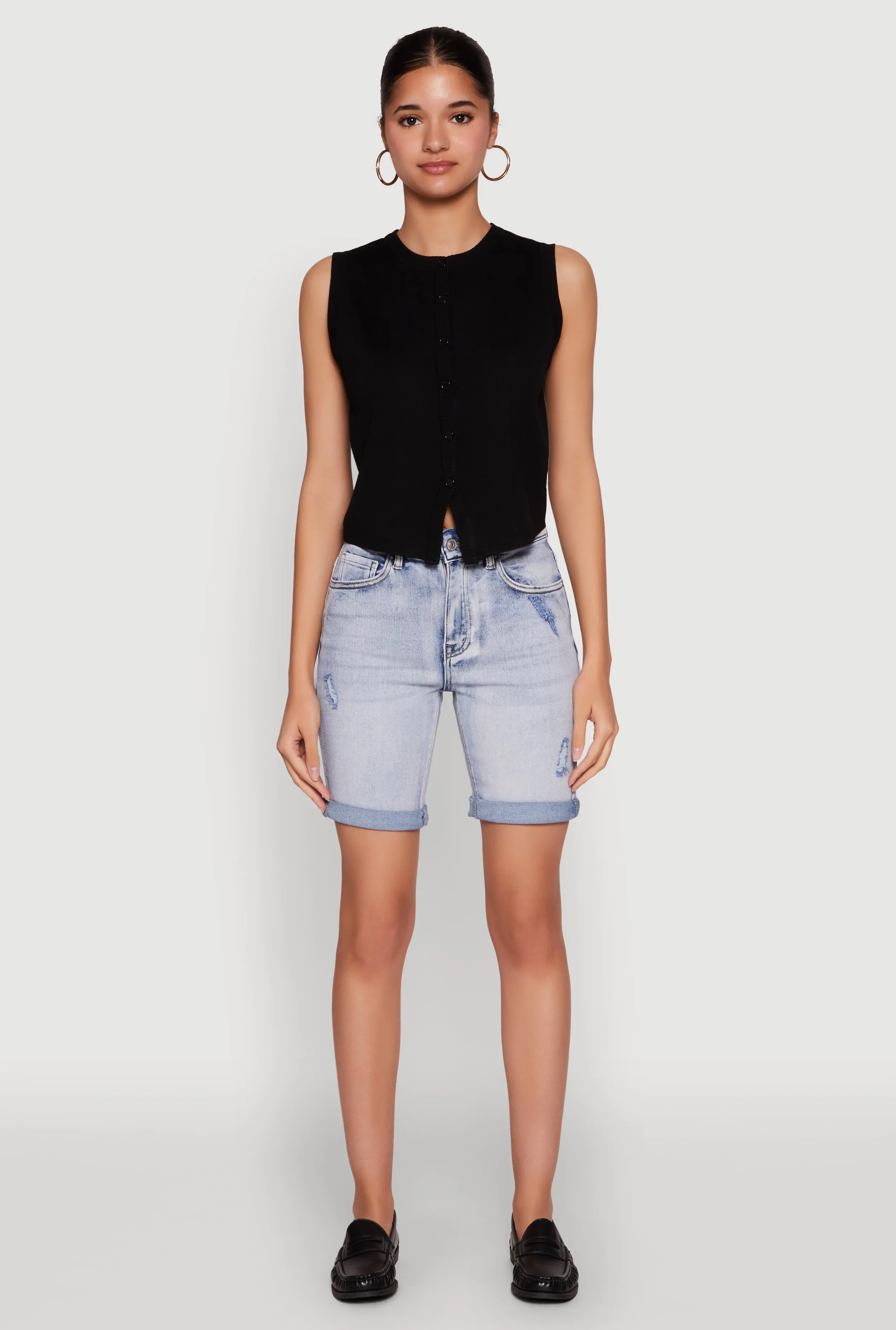 WAX Fixed Cuff Denim Bermuda Shorts Urban Fashion