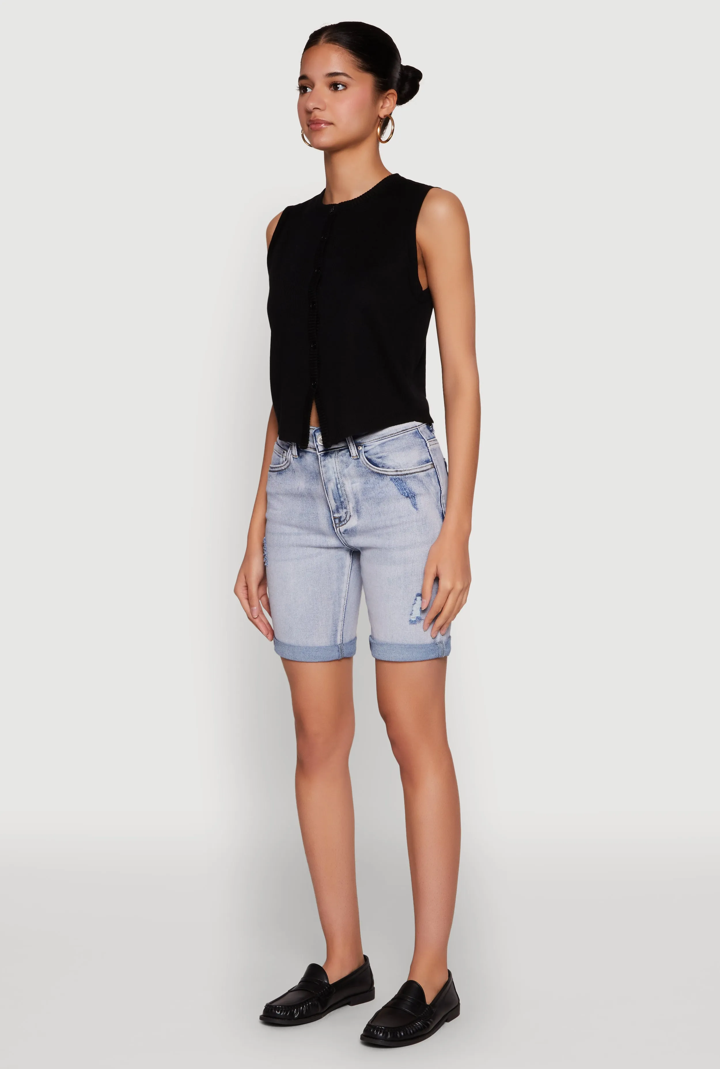 WAX Fixed Cuff Denim Bermuda Shorts light feel