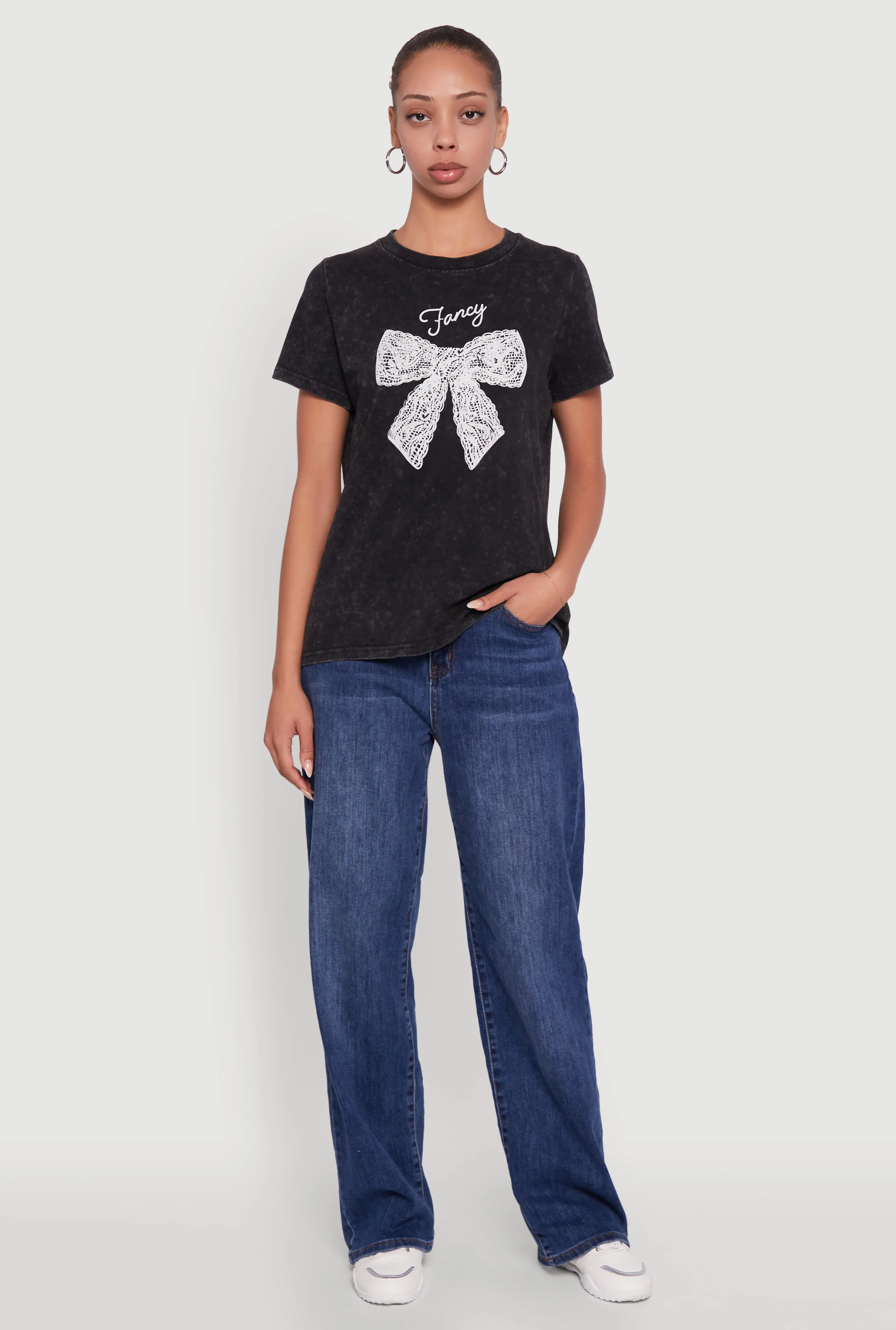Acid Wash Fancy Bow Graphic Tee Running Gear