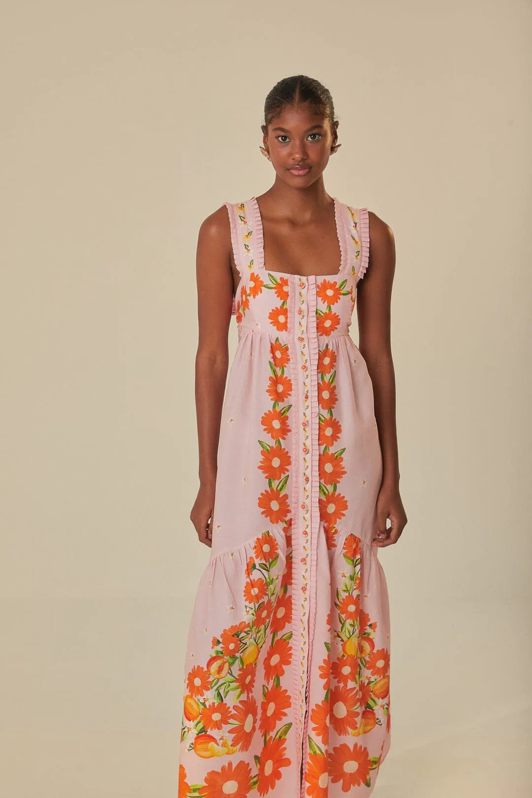 Pink Papaya Salad Maxi Dress With its timeless design this dress is perfect for both casual and formal wear Front Button