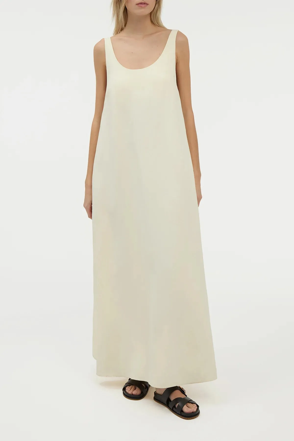 LowMaintenance Aras Maxi Dress in Ivory Linen Silk