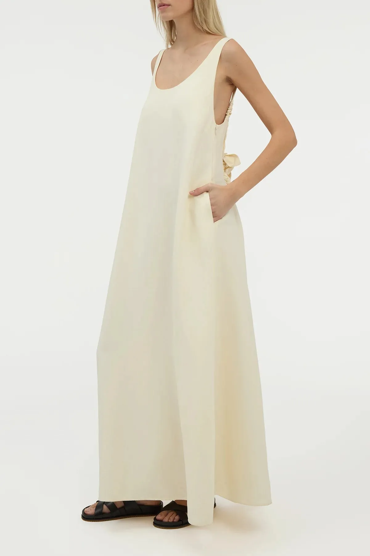 Aras Maxi Dress in Ivory Linen Silk Royal Ease Fresh Ease