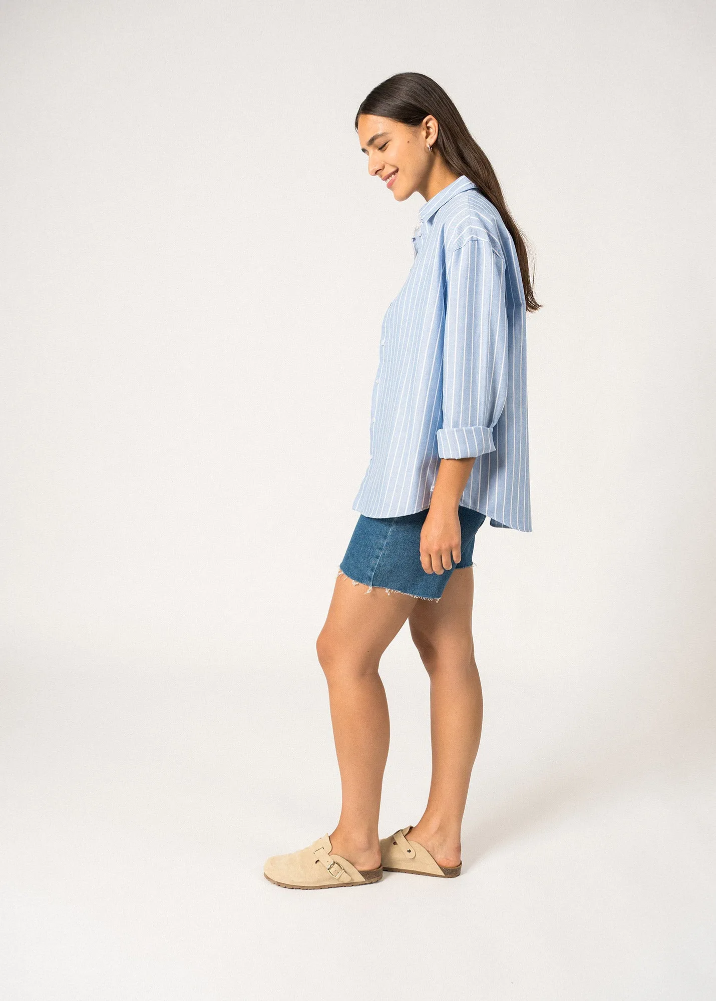 MYRIAM - Striped Cotton Shirt (MER BLUE / WHITE) Stage Feel Hero Fit