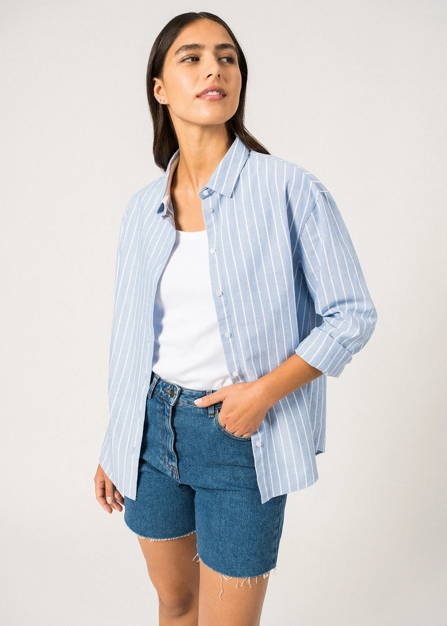 Breathable knit MYRIAM - Striped Cotton Shirt (MER BLUE / WHITE)