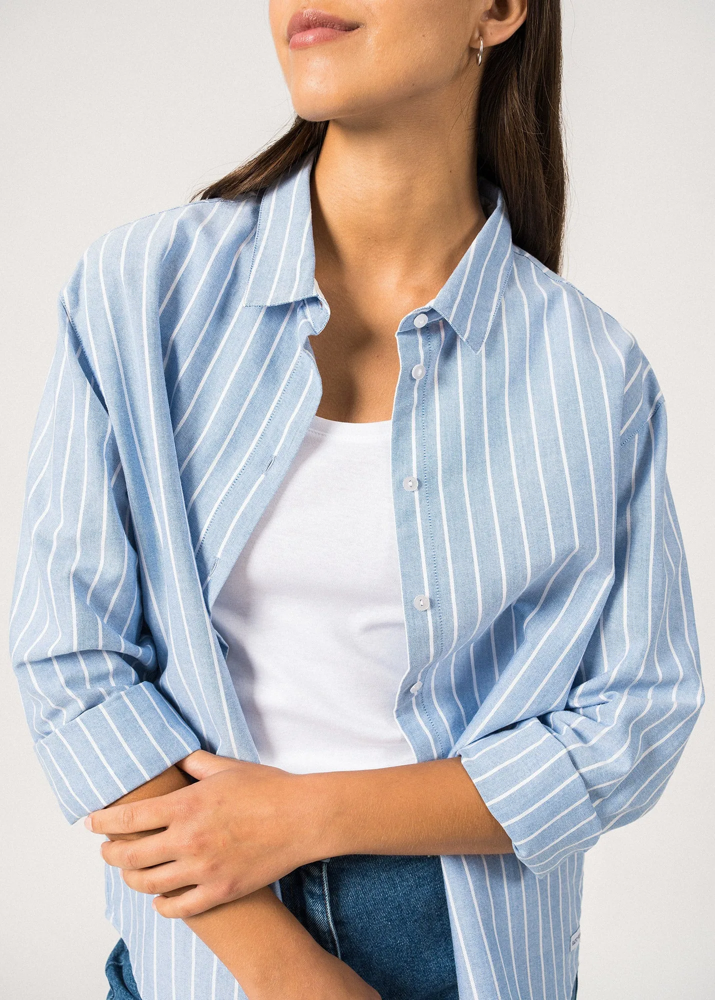 Comfort waistband MYRIAM - Striped Cotton Shirt (MER BLUE / WHITE)