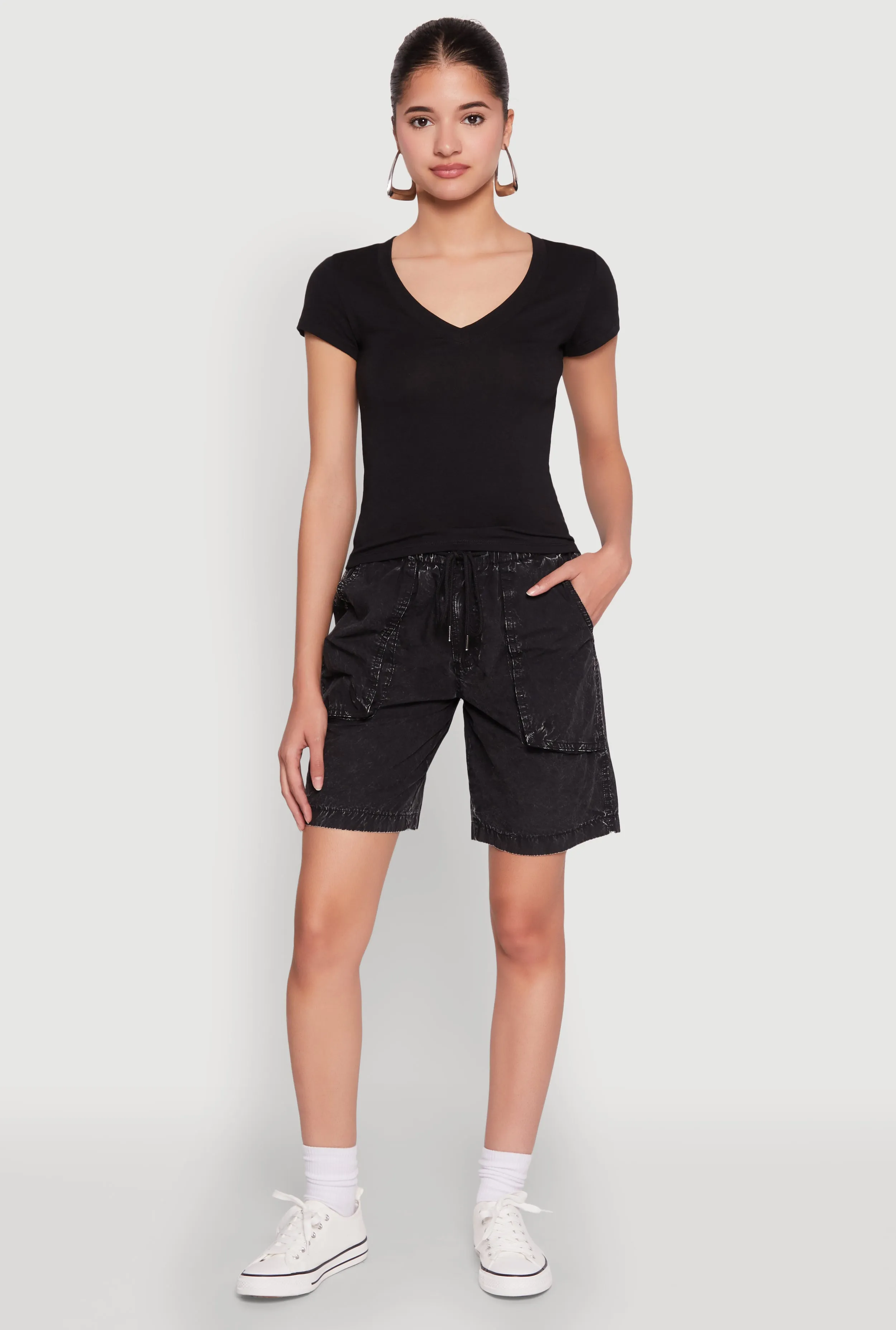 V Neck Short Sleeve Basic Tee QuickDry Material