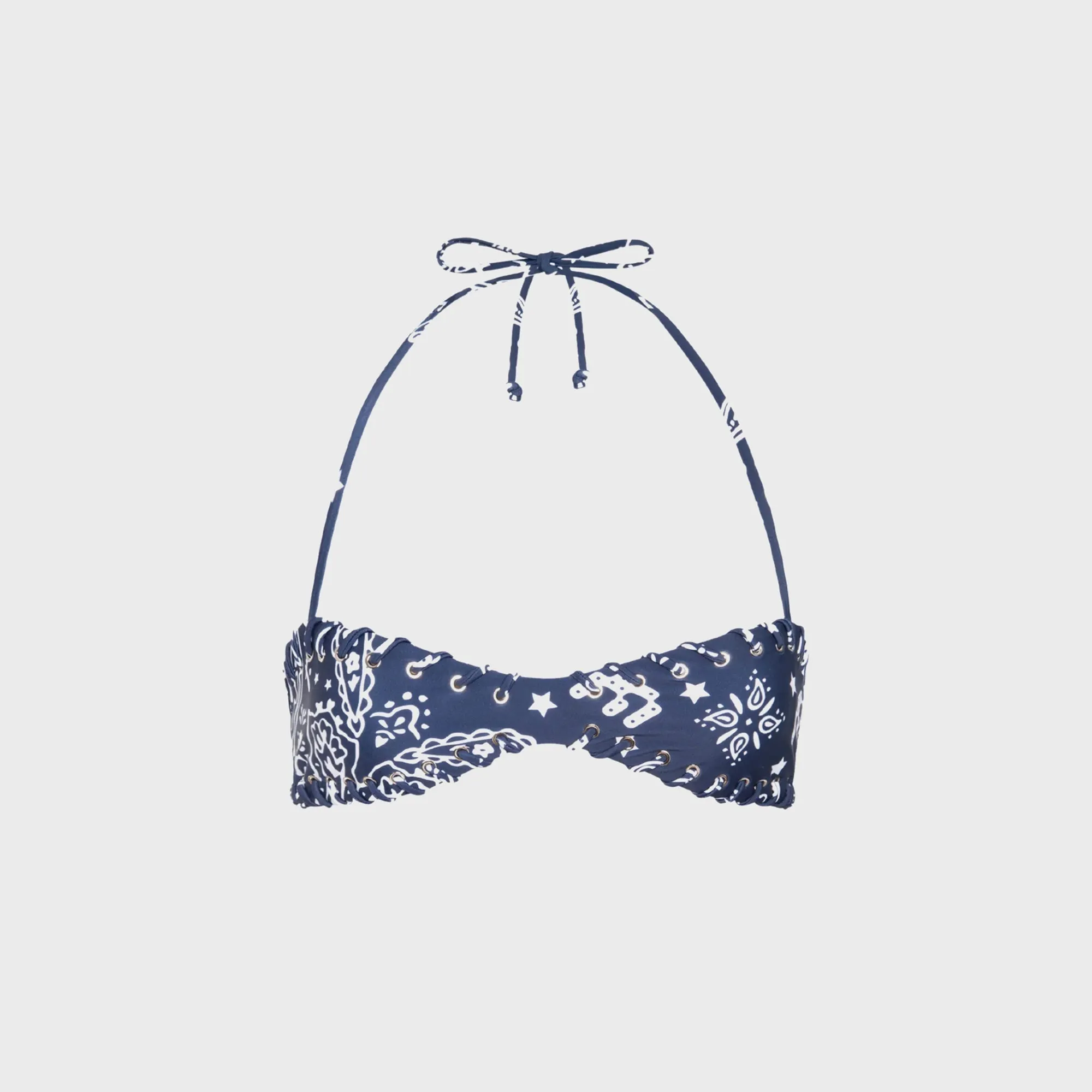 Miaou Rio Bikini Top - Bandana Navy Built In Shelf Bra Flat Lock Stitching