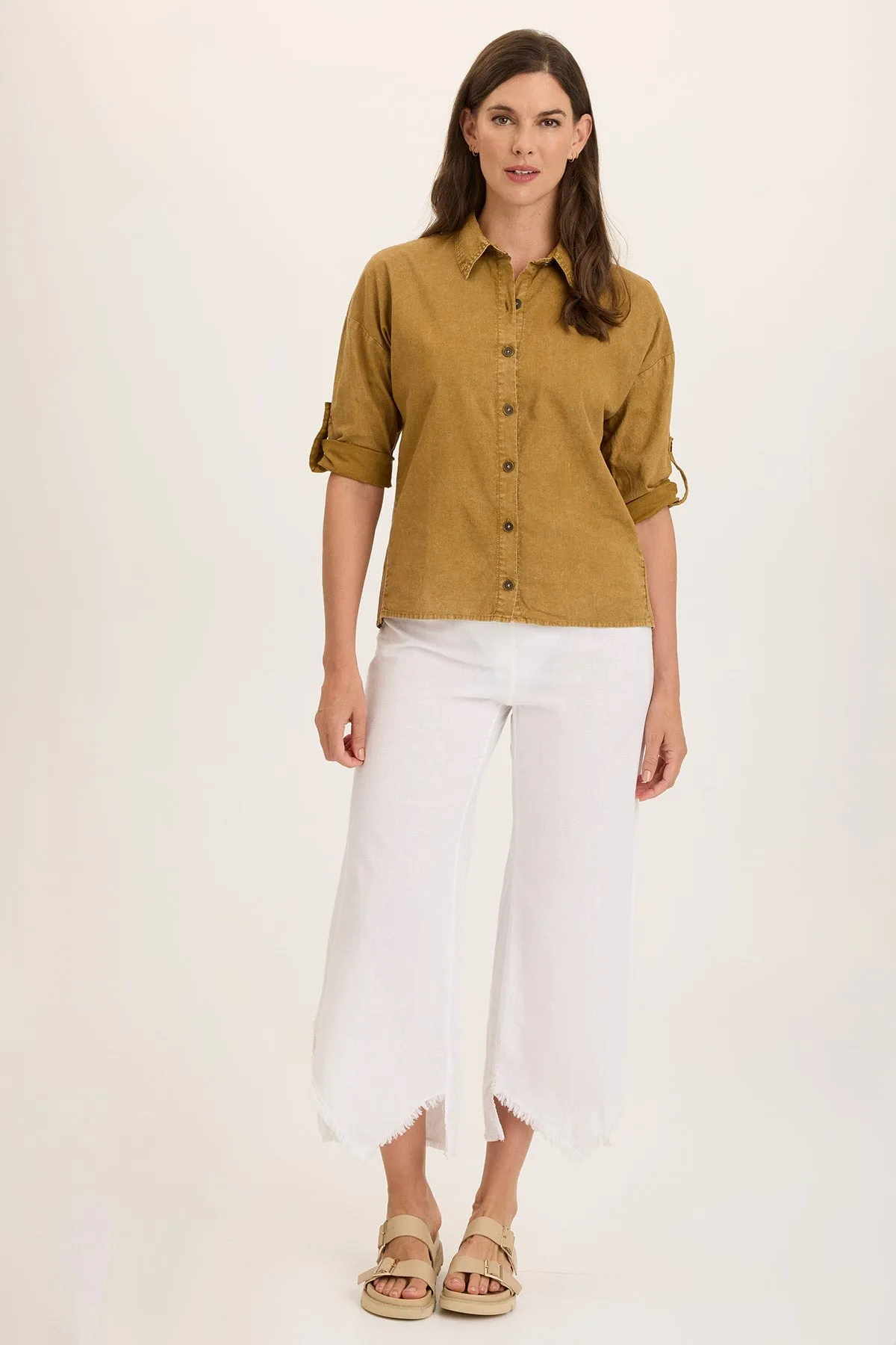 Carrie Linen 3/4-Sleeve Button-Up Wave Core