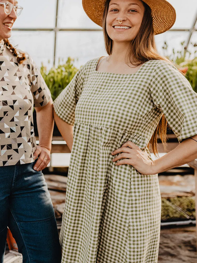 Nico Short Sleeve Mini Dress - Sage Gingham Modular Attachment System
