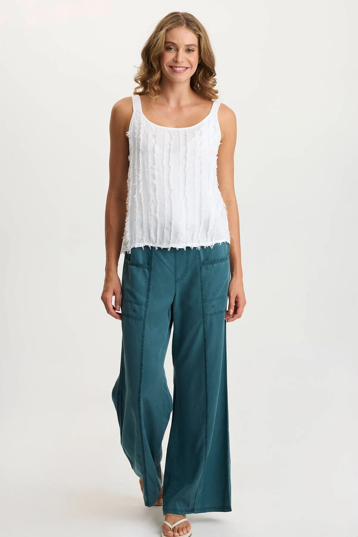 Haddon Stripe Voile/Jersey A-Line Tank Athleisure Cool