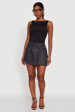 Tie Waist Belted Mini Plaid Pleated Skirt Neutral Wear
