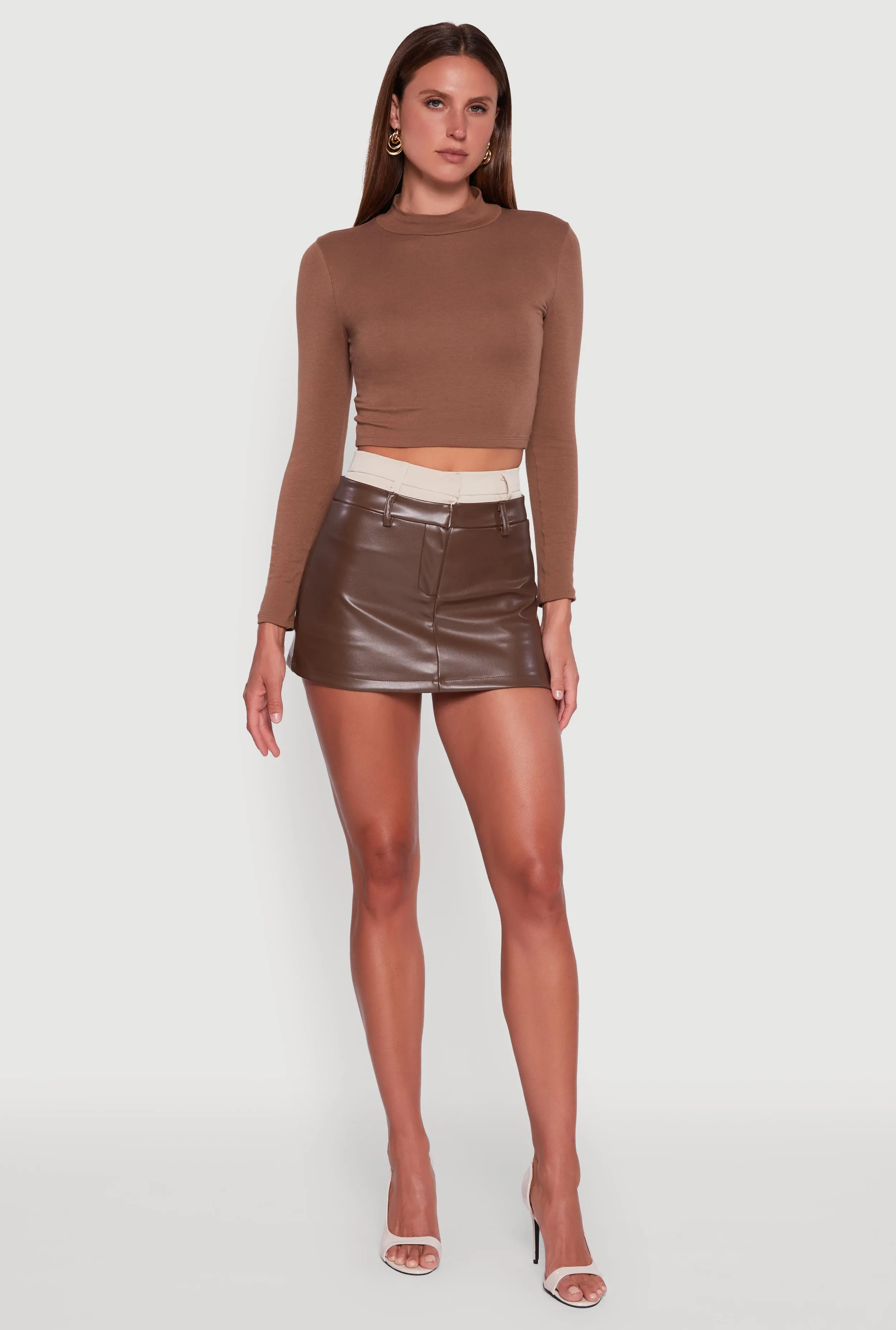 Two Toned High Waisted Faux Leather Mini Skirt Creative Layering
