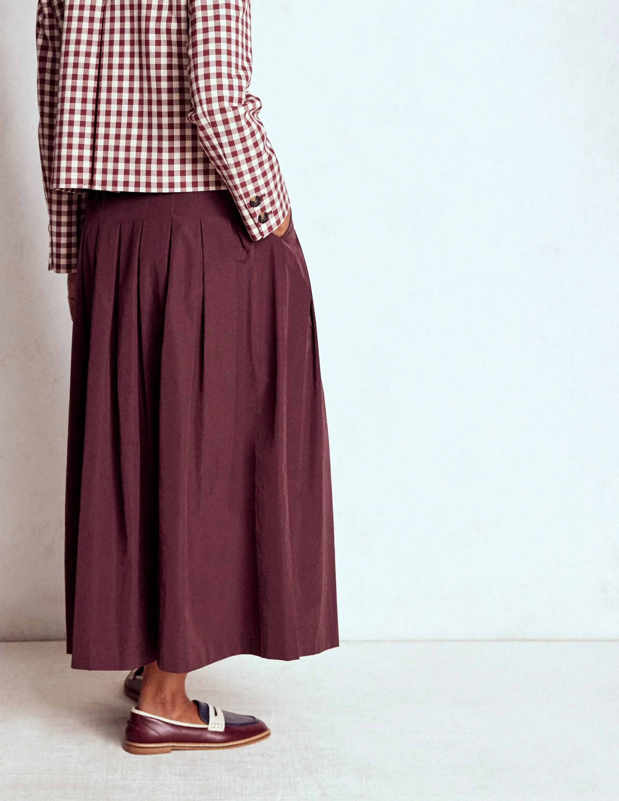 Valentina Taffeta Midi Skirt-Deep Wisteria High Waist Ventilated Slits