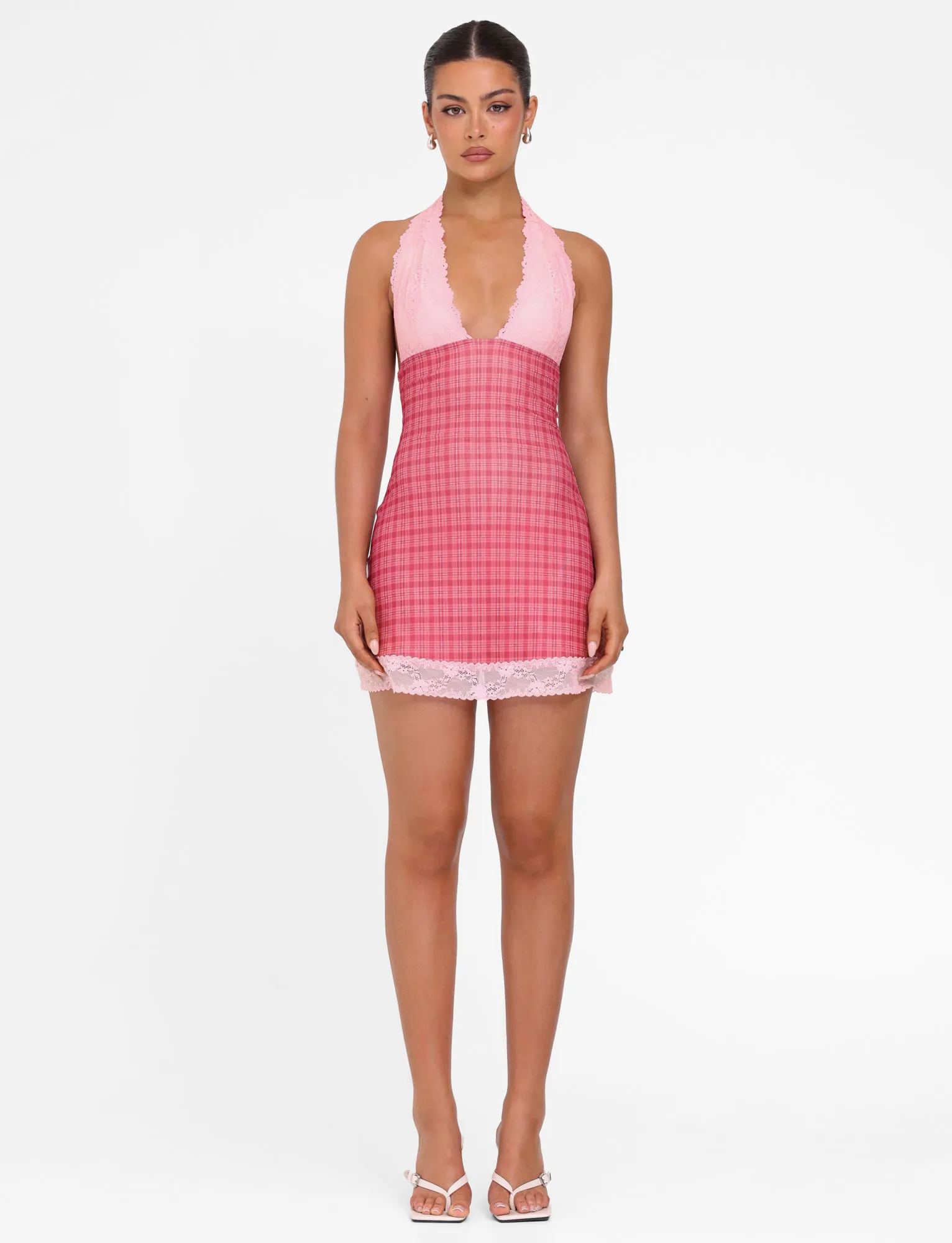 Highlight Zone Stretch Fabric NAVIA DRESS - RED : RED CHECK