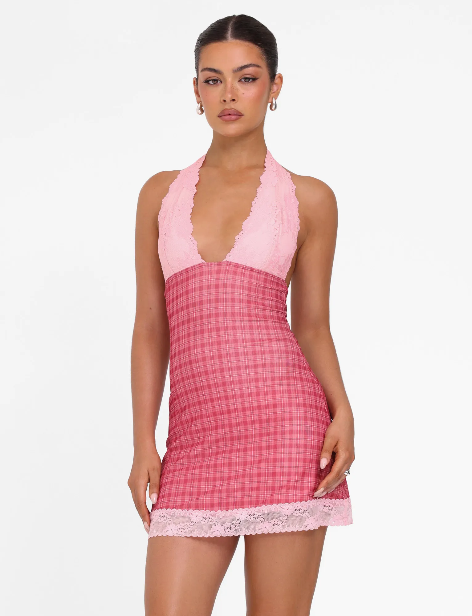 NAVIA DRESS - RED : RED CHECK Bright Beat Layered Ruffle Accent
