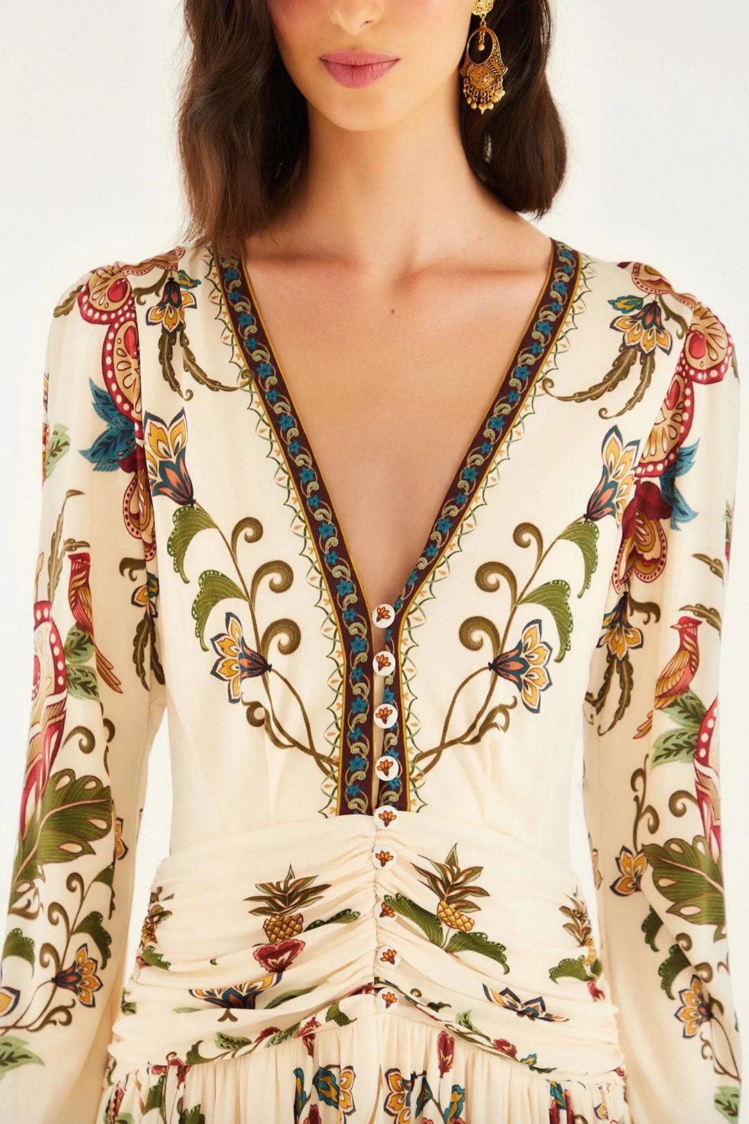 Maternity Look Stylish springtime wear Cream Majestic Hearts Long Sleeve Midi Dress