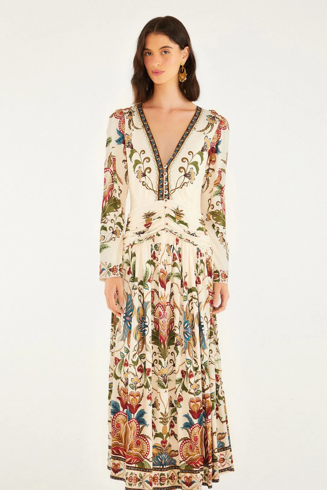 Cream Majestic Hearts Long Sleeve Midi Dress Sophisticated mid-calf gown Harbor Walk