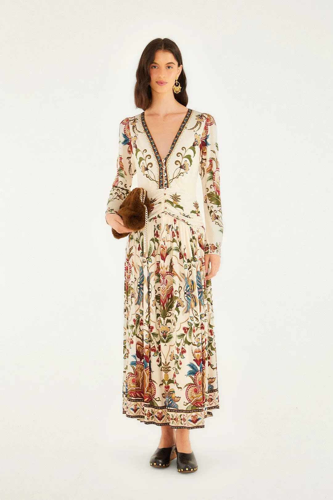 Cream Majestic Hearts Long Sleeve Midi Dress Relaxed Design